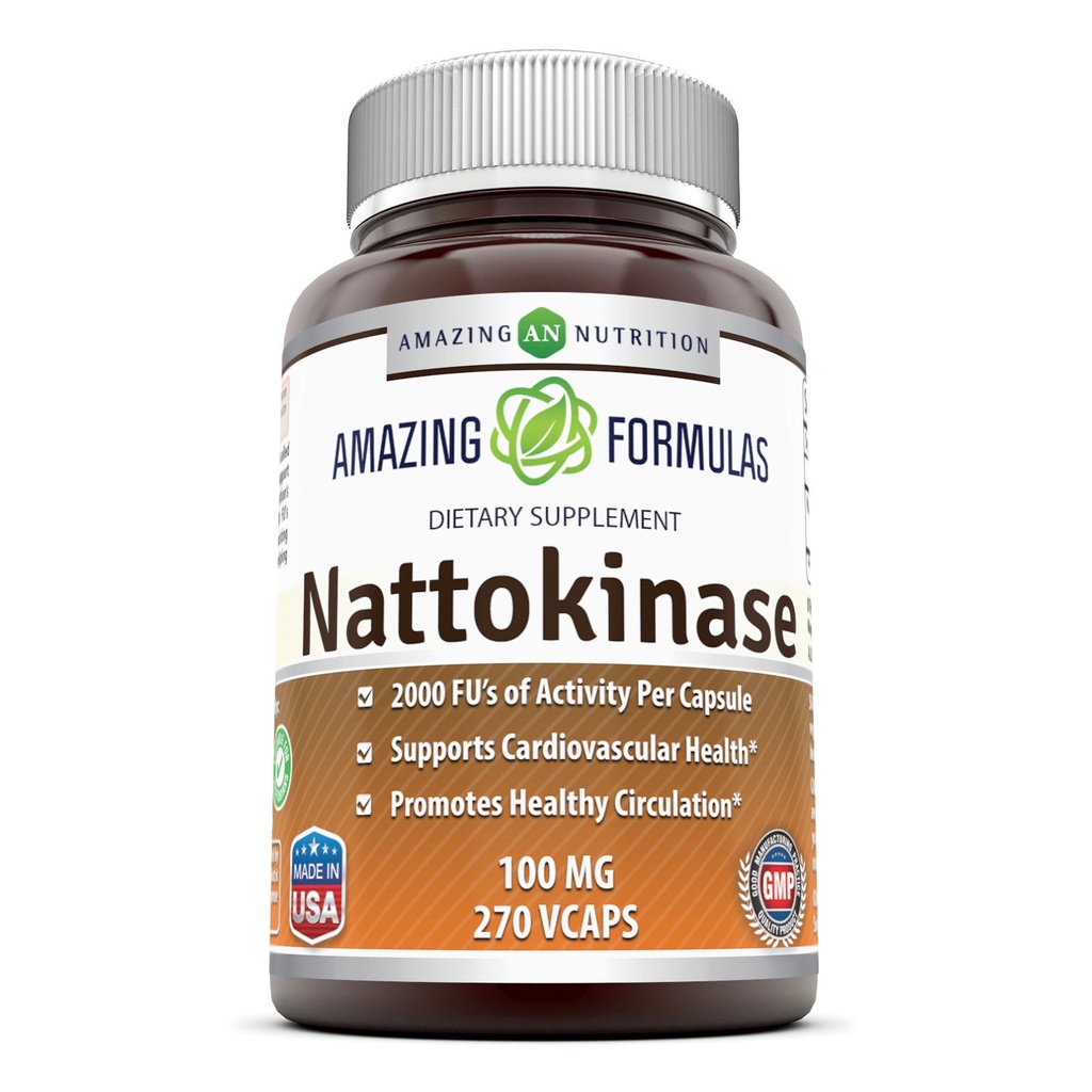 Hämmastav valem Nattokinase Dieet Toidulisand 100 mg Veggie kapslid Täiendus | 2000 FU Ensüümi aktiivsus | Mitte-GMO | Gluteenivaba | Valmistatud USAs (270 Count)