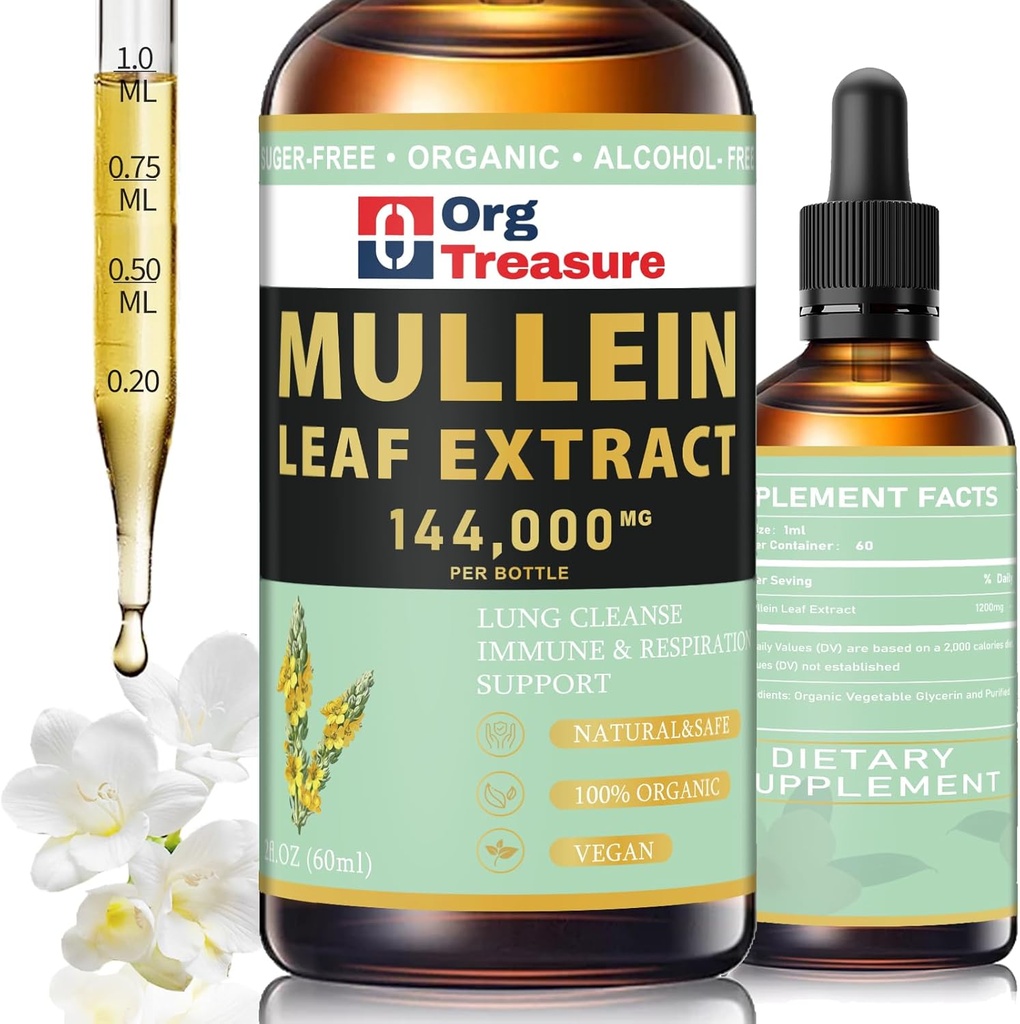Mullein tilgad kopsudele - orgaaniline Mullein Leaf Extract - Lung Cleanse & Detox, hingamisteede ja immuunsüsteemi tugi, looduslik taimsete toidulisand, nagu vedelik, tinktuur, tee, 2 FL OZ