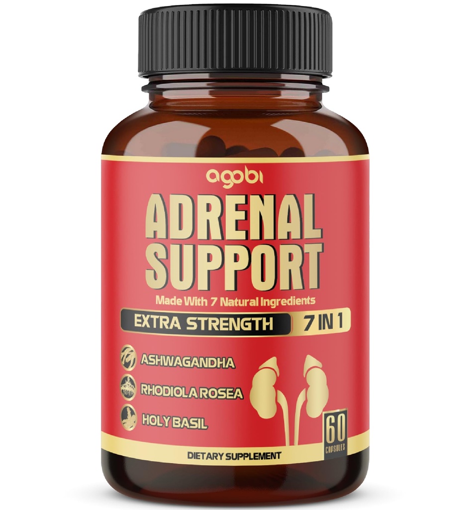 agobi 7in1 Adrenal Support Supplement - samaväärne kontsentreeritud Ashwagandha, Panax Ginseng, Rhodiola Rosea & More - 60 kapslit 2 kuud keha tasakaalu