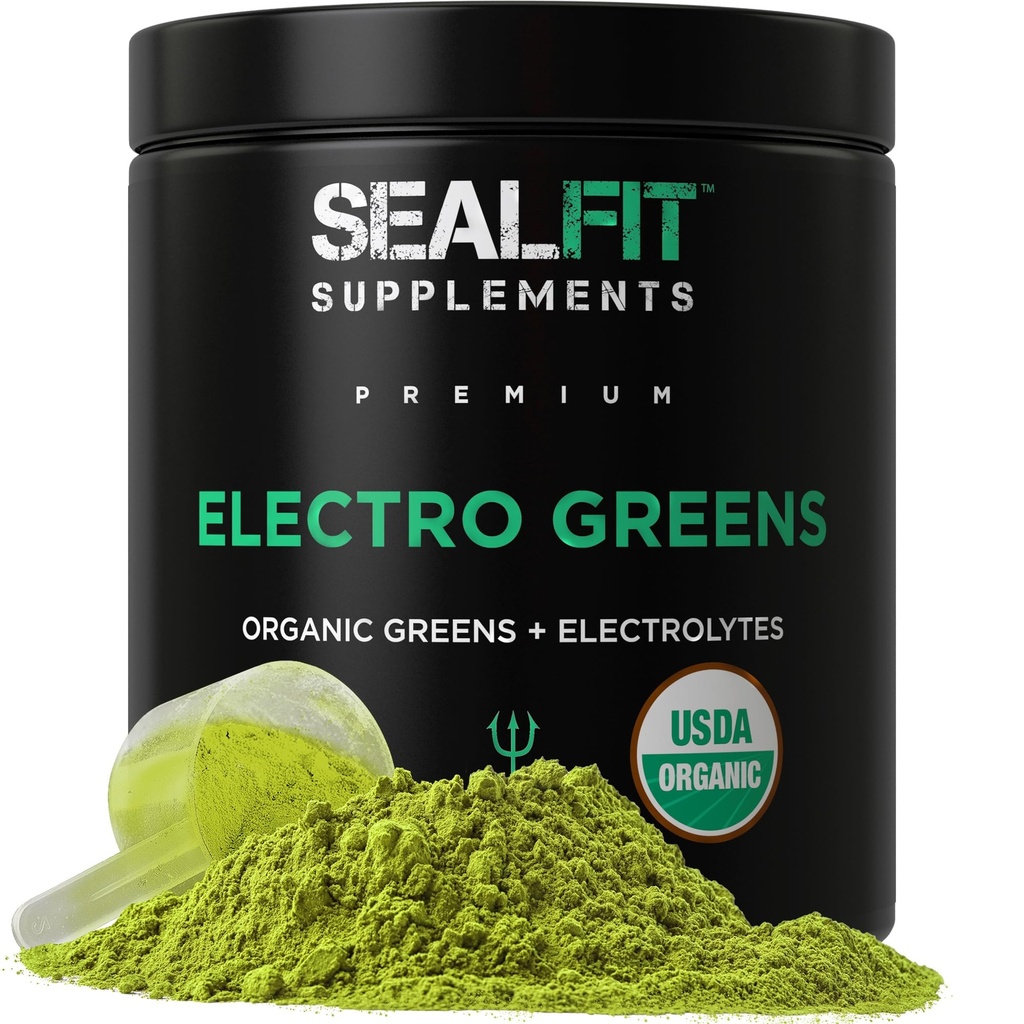 SEALFIT ElectroGreens - USDA Organic Greens Superfood + Electrolytes Powder. 25+ Superfoods for Energy and Hydration. Superroheline mahl ja elektrolüütide pulber, mis on inspireeritud endisest mereväe pitsatist Mark Divine