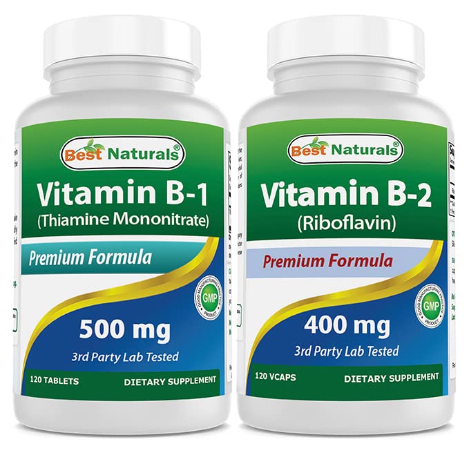 Parimad looduslikud B1-vitamiin kui tiamiinmononitraat 500 mg ja B2-vitamiin (Riboflaviin) 400 mg