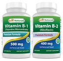 Parimad looduslikud B1-vitamiin kui tiamiinmononitraat 500 mg ja B2-vitamiin (Riboflaviin) 400 mg