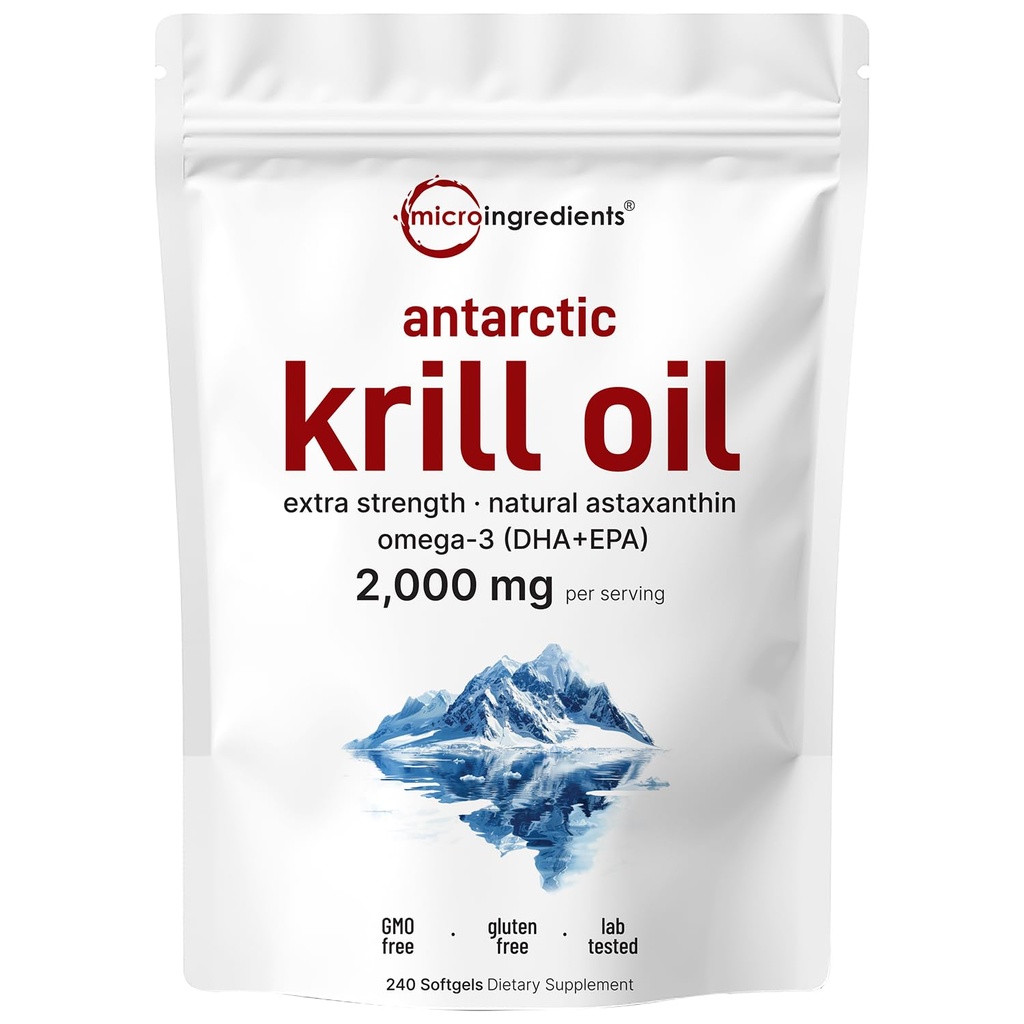 Mikrokoostisosad Antarktika krillõli lisand, 2000mg per Serving, 240 softgels, kolmekordne tugevus, rikas Omega-3s EPA, DHA ja looduslik astaksantiin, toetab immuunsüsteemi ja aju tervist