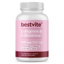 BESTVITE L-arginiin L-ornitiin 500–250 (120 taimekapslit) – Steaate ei ole – täiteaineid ei ole – vegan – mitte GMO – gluteenivaba – kaltsiumsilikaati ei ole