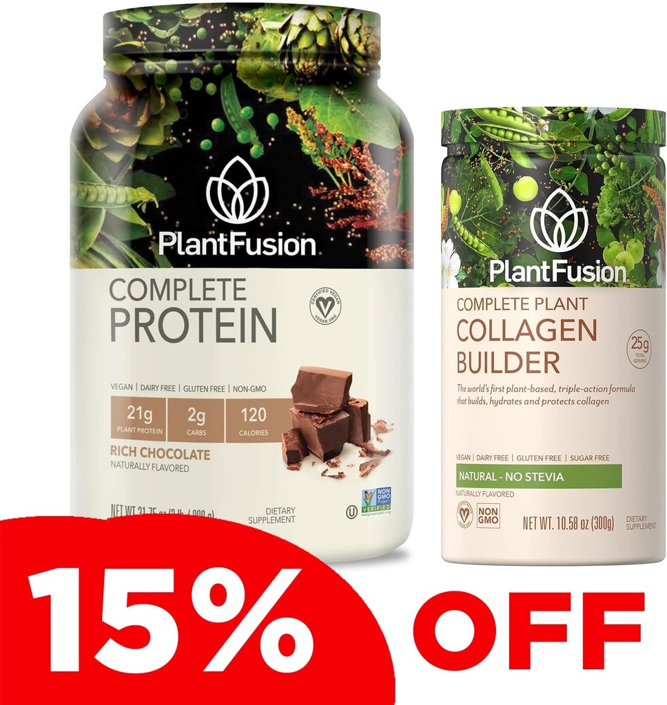 PlantFusion Complete Vegan Protein Powder and Collagen Bundle - Keto, Gluteenivaba, Soy Free, Non-Dairy, No Sugar, Non-GMO