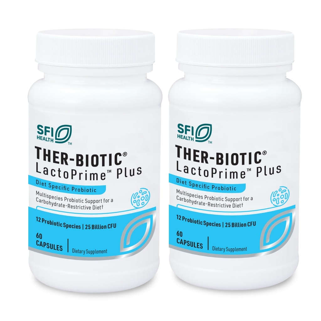 Klaire Labs SFI Health Lactoprime Plus Probiootikum - 25 miljardit kõrget CFU-d süsivesikutetundlikele meestele ja naistele, 7 Lactobacillus ja 5 Bifidobacterium Blend, FODMAP Compliant & Piimavaba (60 kapslit, 2 pakendit)
