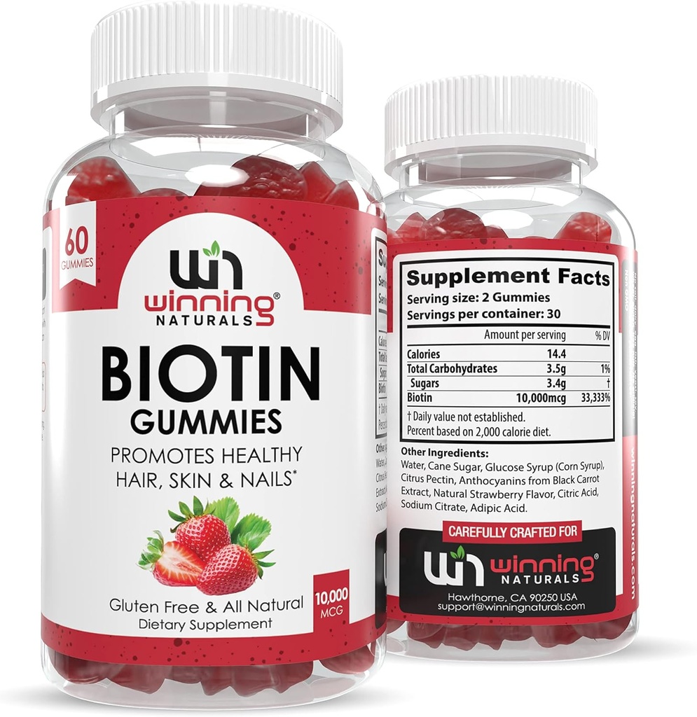 Advanced Biotin Gummies - looduslik maasikamaitse juustele, nahale ja küüntele
