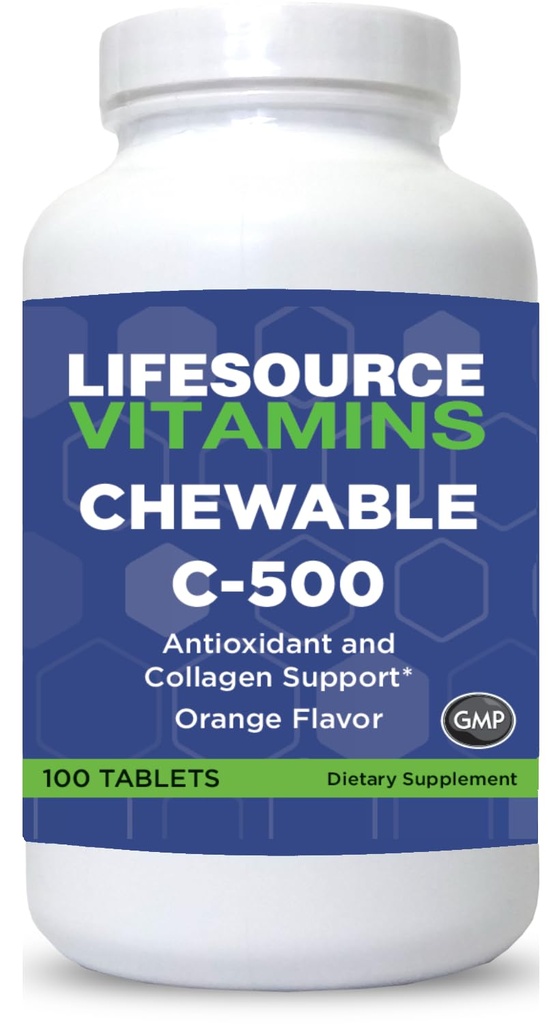 LifeSource Vitamiinid C 500 mg - 100 närimistabletti - Hämmastav oranž maitse - magustatud w/Stevia