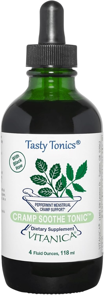 Vitanica Cramp Soothe Tonic, Dr Formulated Menstrual Cramp Support, Black Haw Bark, Valerian Juur, Ginger Juur ja Garrya Herb, Alkoholivaba, Vegan, 4 Ounce- Pro Logo