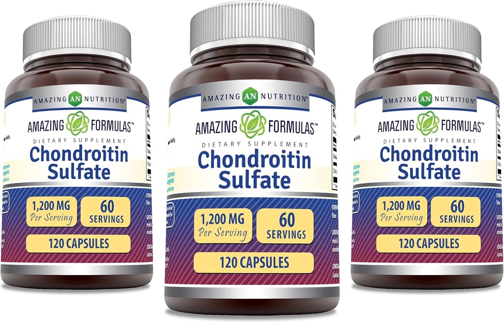 Amazing Formulas Chondroitin Sulfate 1200 mg per Serving Supplement | Kapslid | Non-GMO | Gluteenivaba | Valmistatud USAs (120 Count, 3 Pack)