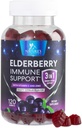 Elderberry Gummies koos vitamiin C, D3 ja tsink - Immune Support Gummy lastele ja täiskasvanutele, Black Elderberry Extract Gummy Immune Health Support Supplement, Black Elder Berry Vitamiin - 120 Gummies