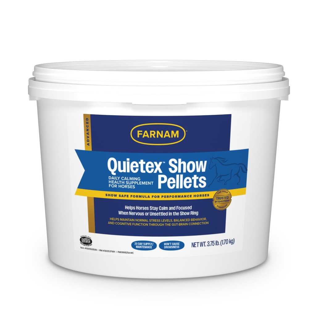 Farnam Quietex Show Pellets, aitab hoida hobuseid rahulikuks ja lõdvestunud, mis muutuvad närviliseks Show Ringis 3,75 naela.