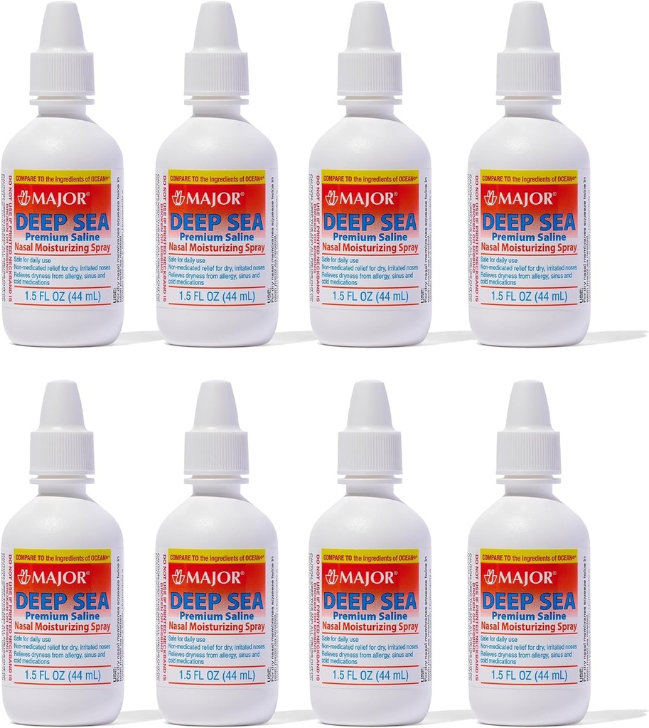 MAJOR Deep Sea Premium soolalahus - nina niisutav pihusti kuivuse ja ärrituse leevendamiseks - naatriumkloriid 0,65% - 1,5 Fl. Oz (8 Pack)