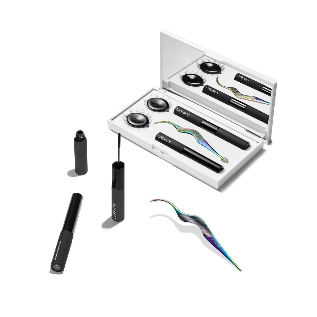 Lashify Control Kit - Complete DIY Eye Lash Starter komplekt - võimenda Gossamer Black 10mm, 12mm, White Travel Case, Petite Wand