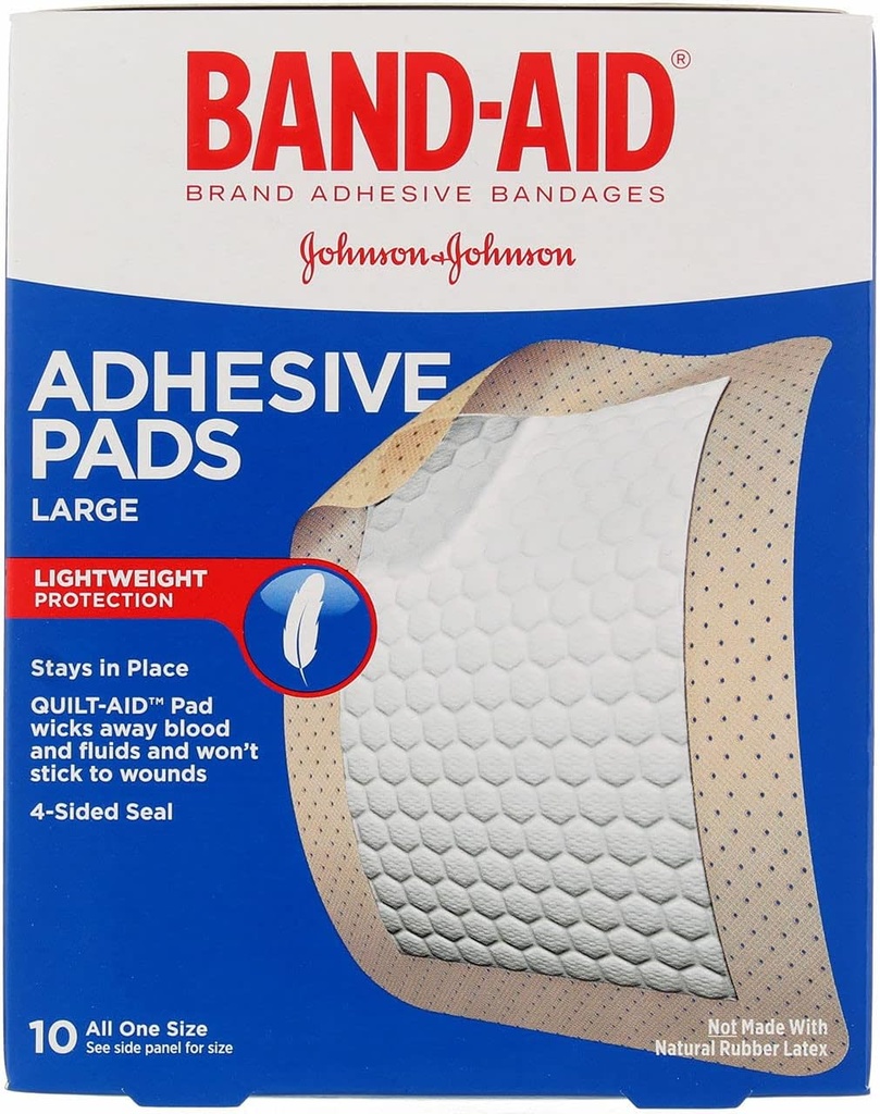 Band-Aid Brand Tru-Stay liimipadjad, suured steriilsed ribad haavade hooldamiseks ja kaitseks, suur suurus, 10 ct (pakk 4)