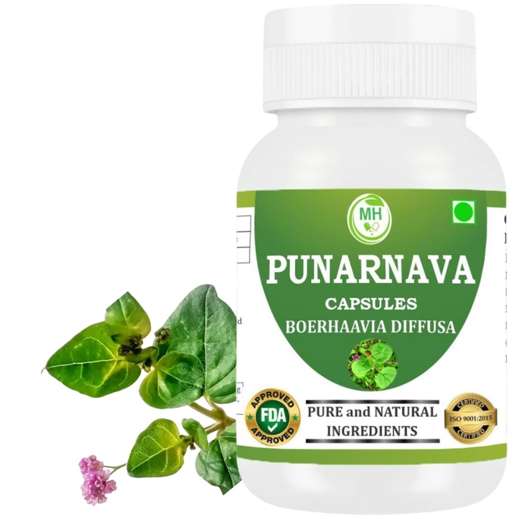 Punarnava kapslid (Boerhaavia Diffusa) 500mg – 60 Veg kapslid | Taimse heaolu täiendus looduslikule neerule ja maksale | Taimepõhine detox & puhastusvalem | Pakend 1