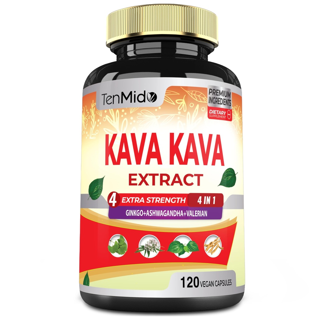 Kava Täiendus Väljavõte Kapslid, 4 kuud Pakkumine Ginkgo, Ashwagandha, Valerian- Lõõgastav Toetab Täiendus- 120 Vegan Kapslid