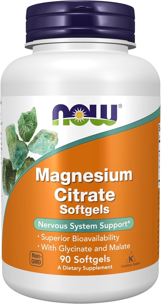 NOW Toidulisandid, magneesiumtsitraat, glütsinaat ja malaat, närvisüsteemi tugi *, 90 Softgels