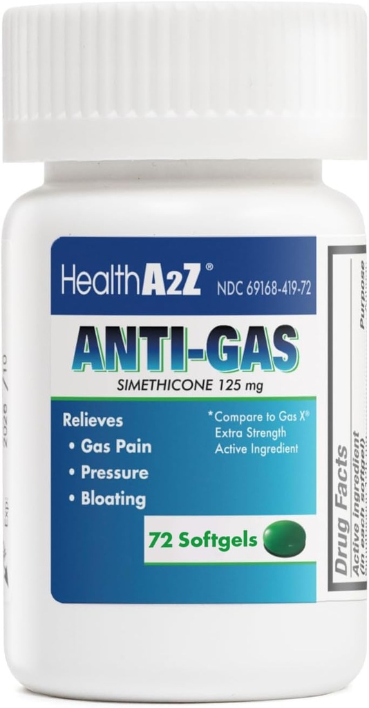 HealthA2Z® gaasivabastus Simethicone | 125mg | vabastab kõhu ebamugavusest ja gaasist | Kõhupuhitusvastane | Leevendab gaasi kiiret ja puhumist (72 loendust (1. pakk))
