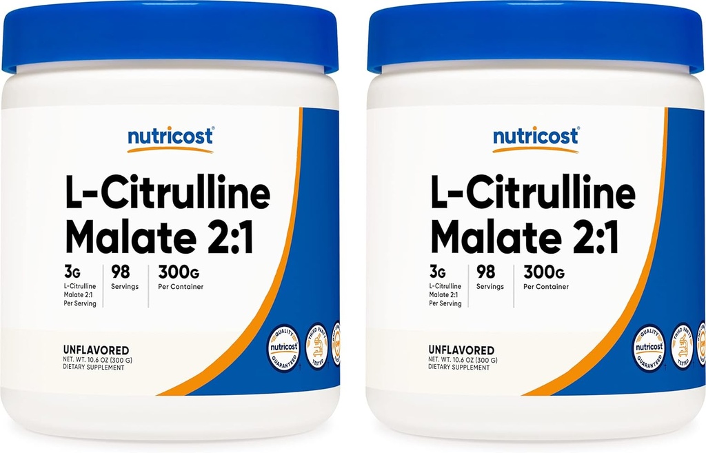 Nutricost L-Citrulline Malate 300G (2 Pack) - Pure L-Citrulline Powder, 3000mg Per Serving - L-Citrulline Malate