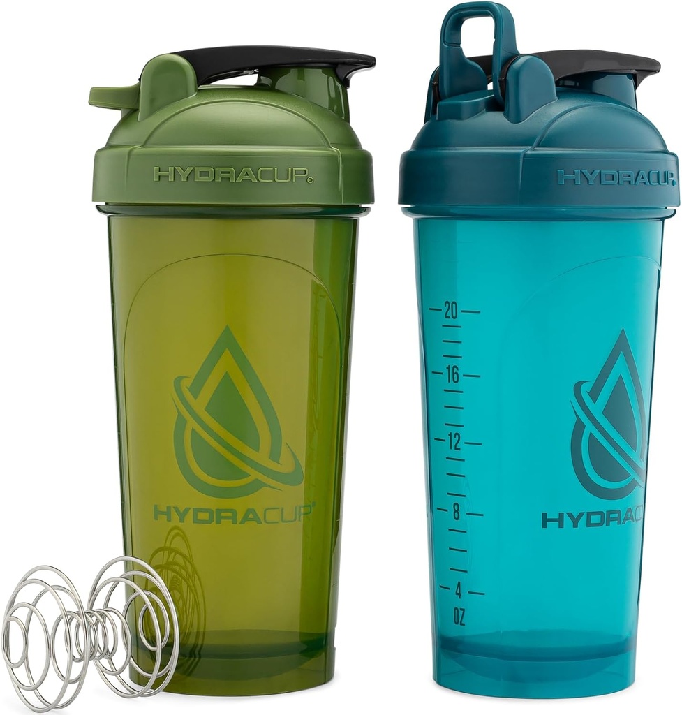Hydra Cup ProFlow [2 Pack] 28 oz Shaker pudelid valgu raputamiseks, Shaker Cup koos Ball Blender Whisk, Shaker Bottle with Handle, Travel To Go, BPA Free (Green & Blue, 2 Pack)