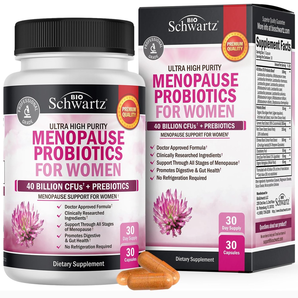 Menopausi lisandid naistele - 40 miljardit CFU menopausi probiootikumid naistele - kuumade välkude toetamine öine meeleolu ja tasakaal - mitte-GMO, 30 lihtsat neelamiskapslit, 30 serveerimist