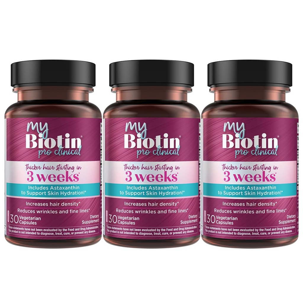 Puhtustooted MyBiotin Proclinical – paksemad juuksed, mis algavad 3 nädalaga ja võitlevad kortsudega - MB40X patenteeritud biotiin Vitamiin B7 Maatriks w/astaksantiin - 40X Rohkem lahustuvat vs tavaline biotiin, 90 Veg kapslit