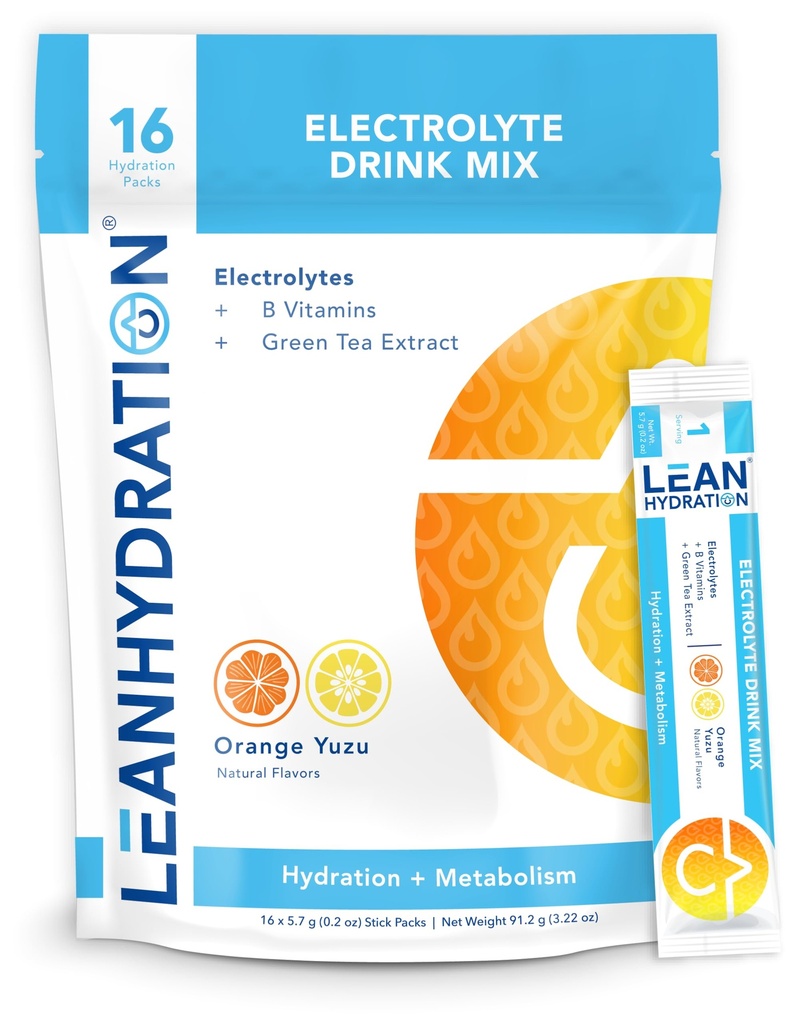 LEAN Hüdratsioon Igapäevased elektrolüütide pakendid Joogisegu | Nullkalorid, null suhkur pluss vitamiinid, mineraalid ja rohkem | 16 ct (oranž Yuzu)