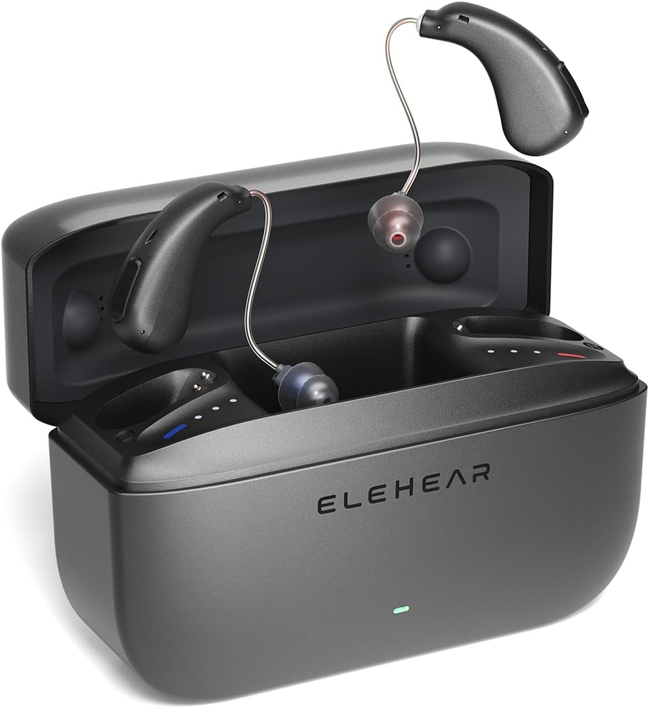 Alfa kuuldeaparaadid, AI müra tühistamine OTC kuuldeaparaadid eakatele ja täiskasvanutele, Super Clear Sound, Long-Lasting Battery Operated Rechargeable Hearing Aid, 4 Modes, Metallic Dark Grey