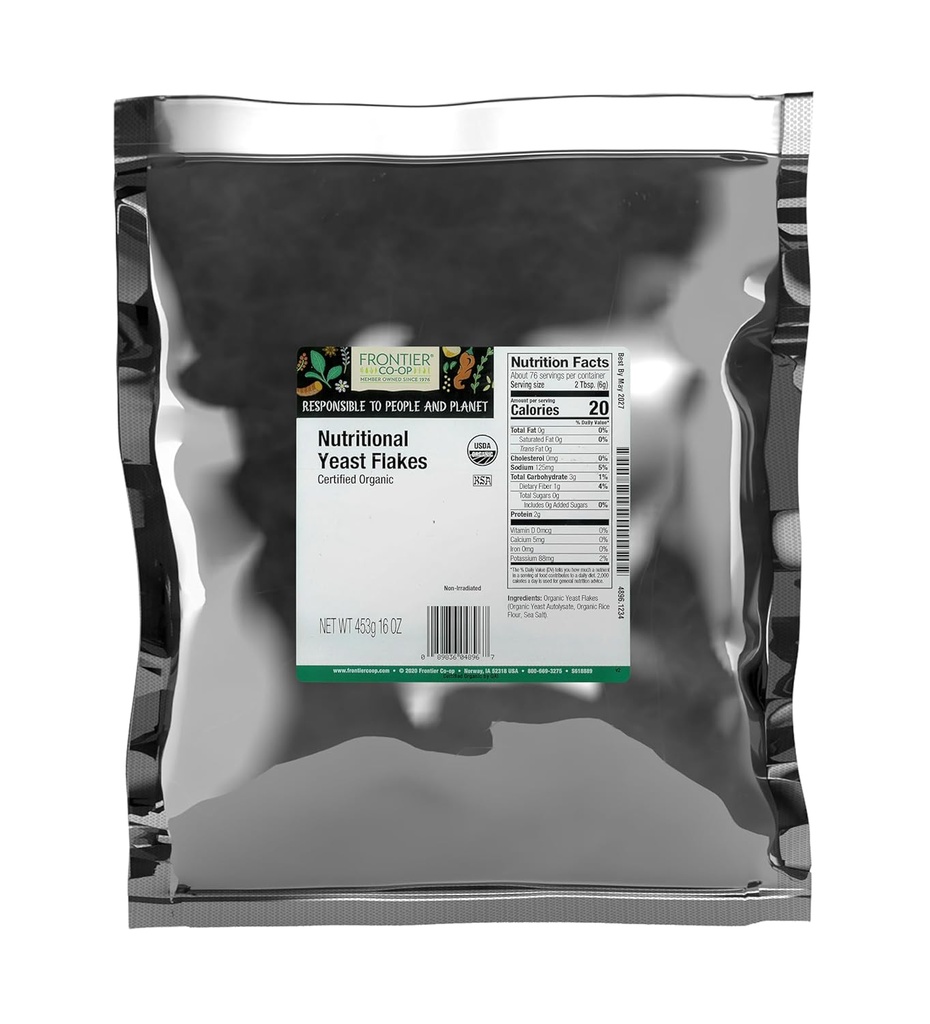 Frontier Co-op Organic Nutritional Pärmihelbed, 16 Oz, pakendamata kott - Essentsiaalsed B-vitamiinid, kiiritamata, Kosher-pärm - Parmesani juustuasendaja