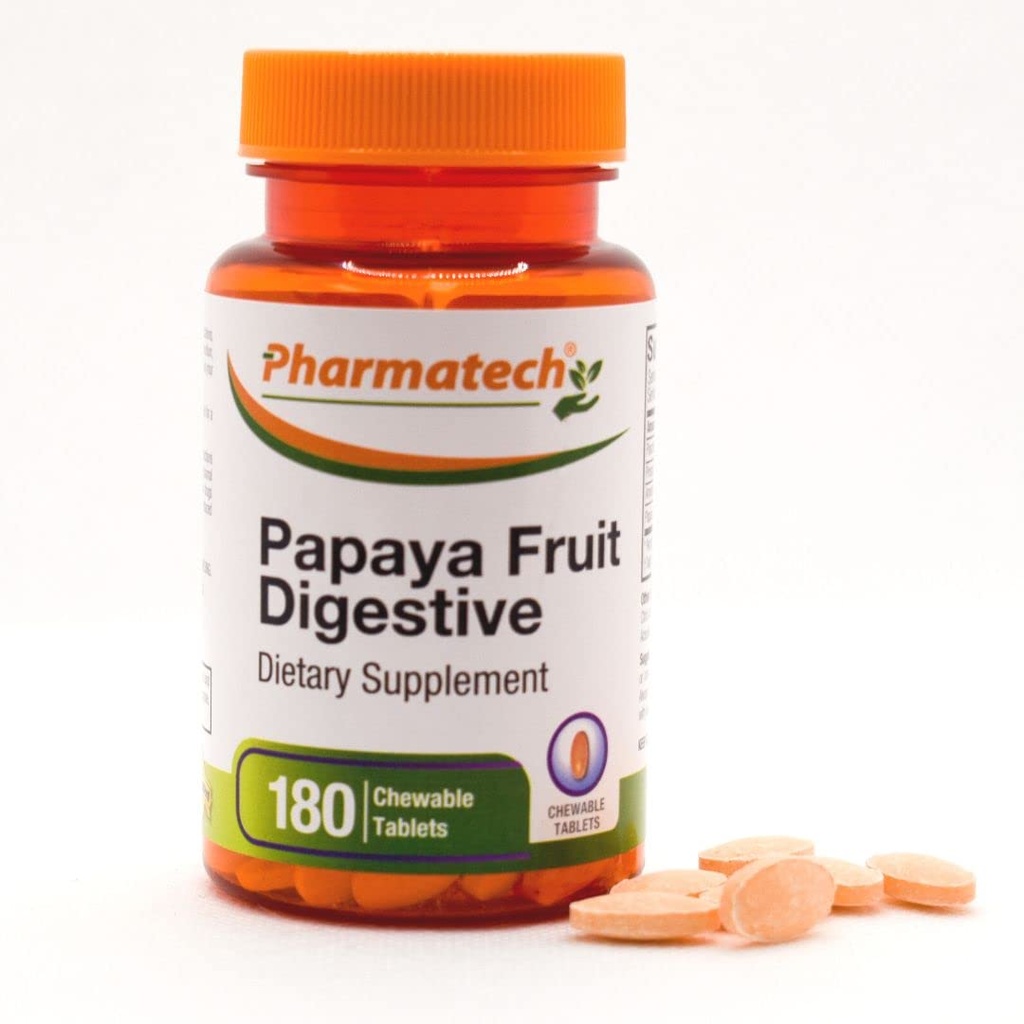 Papaya Fruit Digestive, Paranda seedimist, Maitsev Maitse, Ensüümilisa, Puhumiseks ja kõhukinnisuseks, Gaasivabastus, 180 närimistabletti