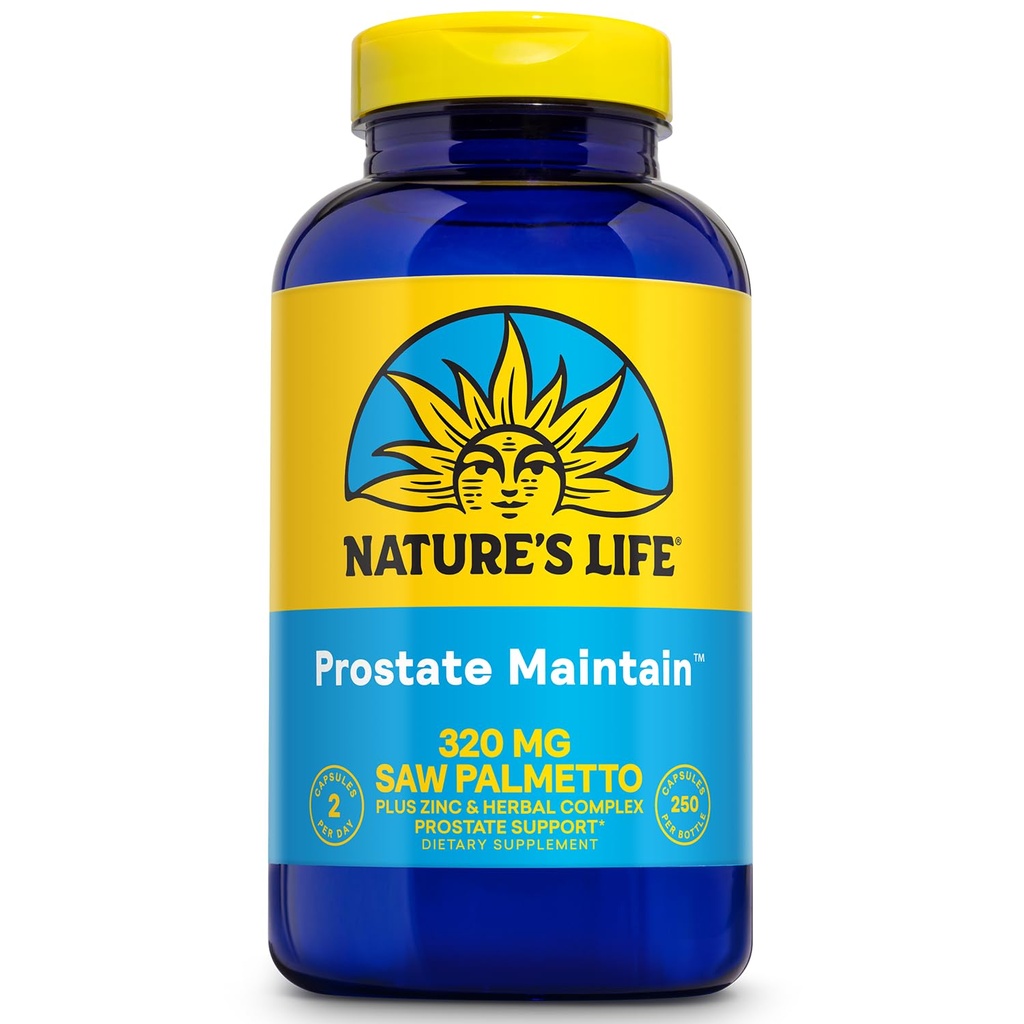 Looduse elu eesnäärme hooldus - eesnäärmetoetus meeste tervisele - Saw Palmetto, Pygeum Herbal Complex ja tsink täiendused - 125 serveerimist, 250 taimekapslit