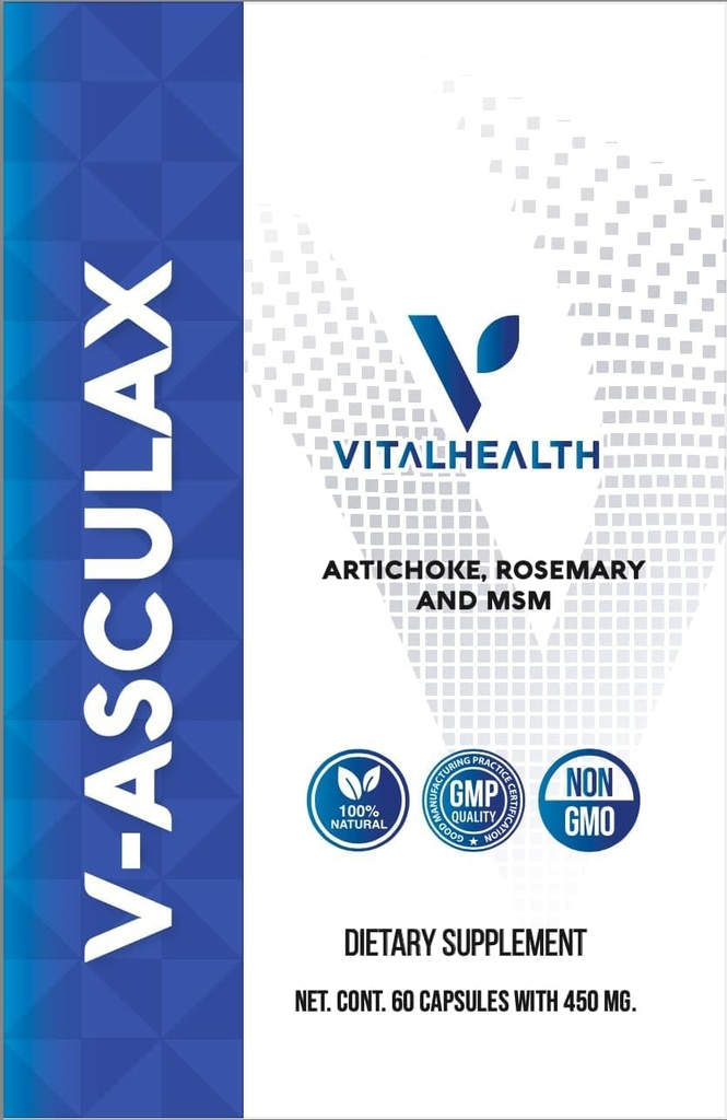 Vital Health V-Asculax Circulation Support – Heart Health, Blood Flow, Fluid Retention & ArterialCirculation – Natural Taimne valem nõid Hazel, Rue, Artichoke, Rosemary, MSM & Horsetail