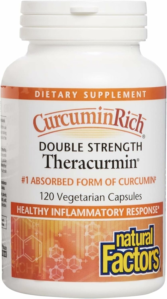Natural Factors CurcuminRich Double Strength Theracurmin - Antioxidant Support Supplement with Curcumin - Dietary Supplement Aids Muscle & - 120 Vegetarian Capsules (120 Servings)