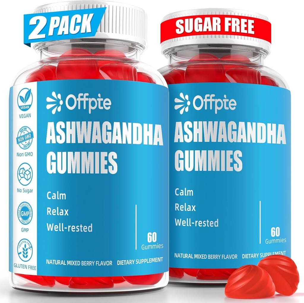 Ashwagandha Gummies Sugar Free Naistele Mehed, kõrge potentsi Ashwagandha Juur ekstrakti toidulisandeid L-Theanine GABA Kummel Kurkummaline Vitamiin D3 B12 Stress Täiskasvanud Vegan (segatud Berry)