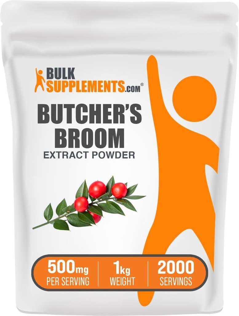 BulkSupplements.com Butcher's Broom Extract Powder - Lihunikud Broom, Taimne täiendus - Vegan & Gluten Free, 500mg per Serving, 1kg (2,2 naela) (pakk 1)