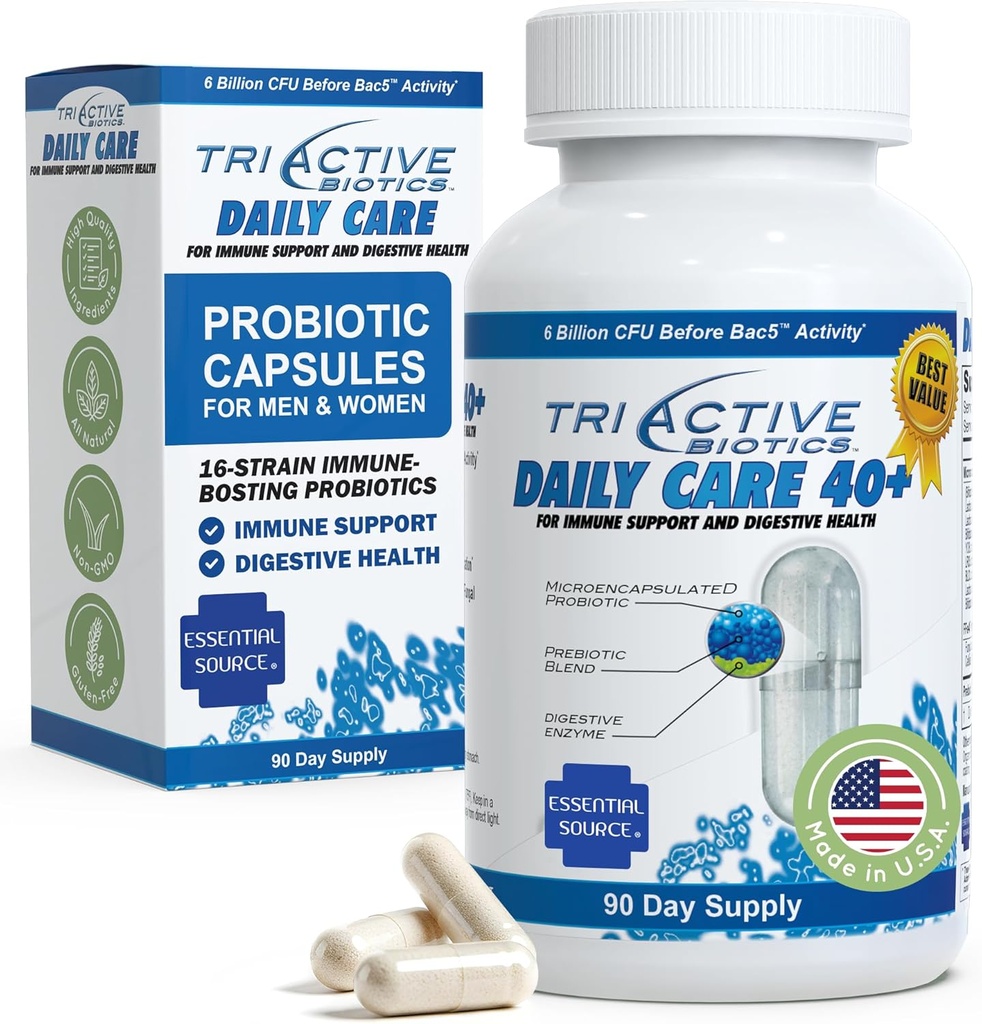 TriActive Biotics Daily Care - Probiootikumid naistele ja meestele, Prebiootikumid segu 6 miljardit CFU - Probiootikumid seedetrakti tervise toetamiseks, immuunkaitse - 90 kapslit