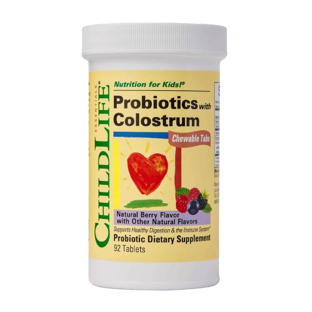 LAPSED ESSENTIALS ChildBiotics with Colostrum - probiootikumid lastele, probiootikumid seedetrakti tervisele, närimistables, laste probiootikumid, ternespiim lastele, gluteenivaba - looduslik marja, 92 tabletti