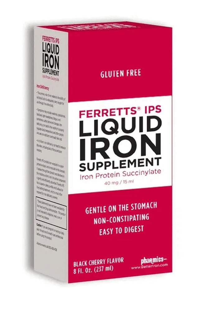 Ferretts Vedel Raualisand 40mg (IPS) - 8 Fl Oz. Black Cherry Maitsestatud Kõrge potentsi Raualisandid lastele ja rasedatele naistele - õrn ja mitte-Kõhukinnisus Yummy Vedel Raualisand