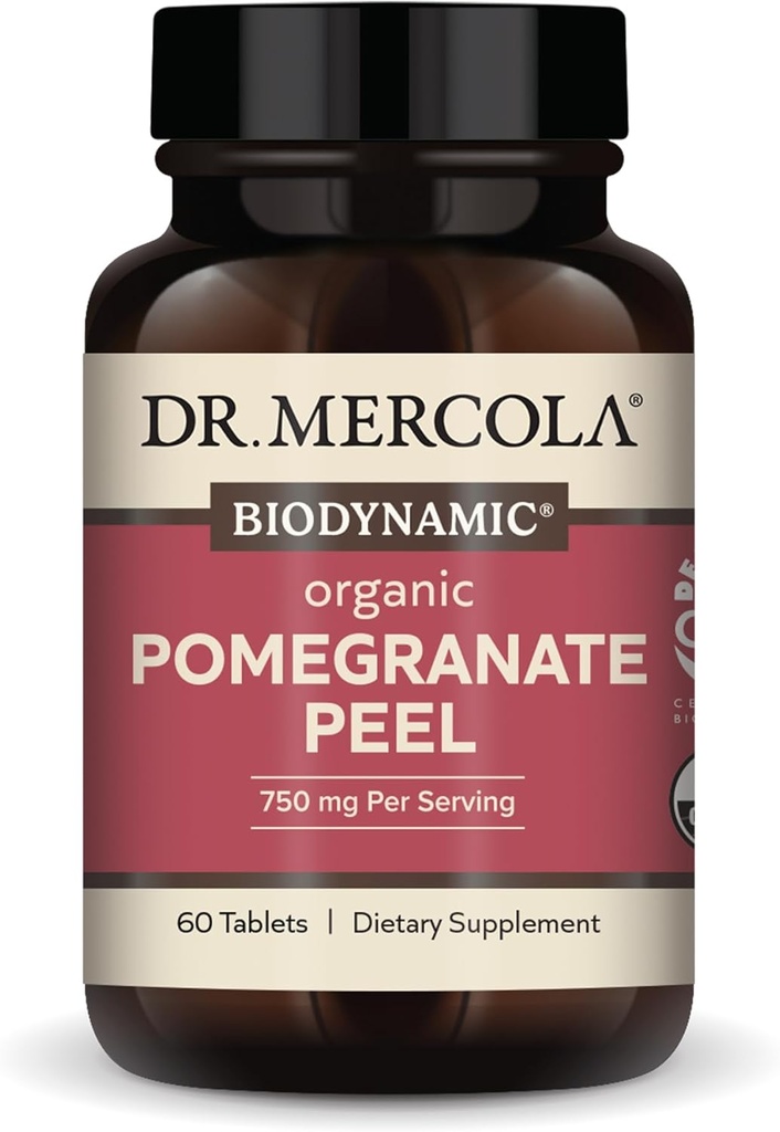 Dr Mercola Biodynamic Organic Pomegranate Peel, 30 Servings (60 Tablets), toetab Mitochondrial Health *, Non GMO, Soy Free, Gluteenivaba, USDA Organic, Demeter Certified