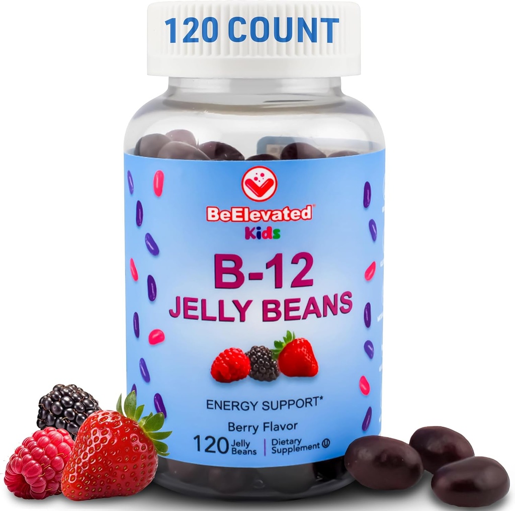 B12 Jelly Beans - Näritavad vitamiinid Kummid lastele - Laste vitamiinilisandid - Vegan Energy B12 Gummy Supplement - 120 Berry Oad