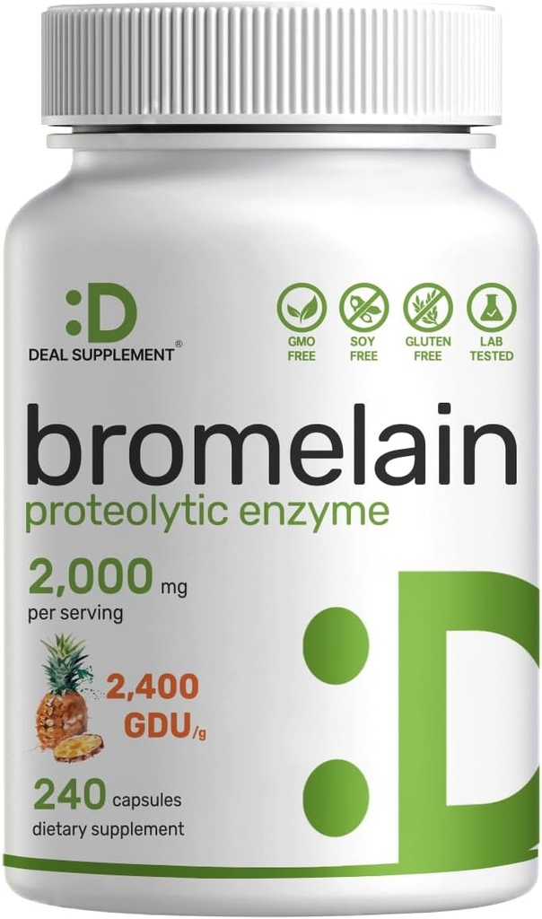 Bromelain Supplement 2000mg per Serving, 240 Kapslid – Natural Proteolytic Enzymes alates värske ananassi – toetab toitainete seedimist