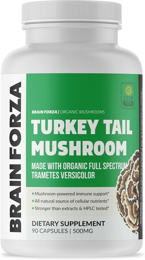 Aju Forza Orgaaniline Türgi Saba Seenekapslid, Seenepulber Immune Support, Maksa ja Digest Health Support, Organic Defense Support, Non-GMO, Vegan, Organic, 90 kapslit