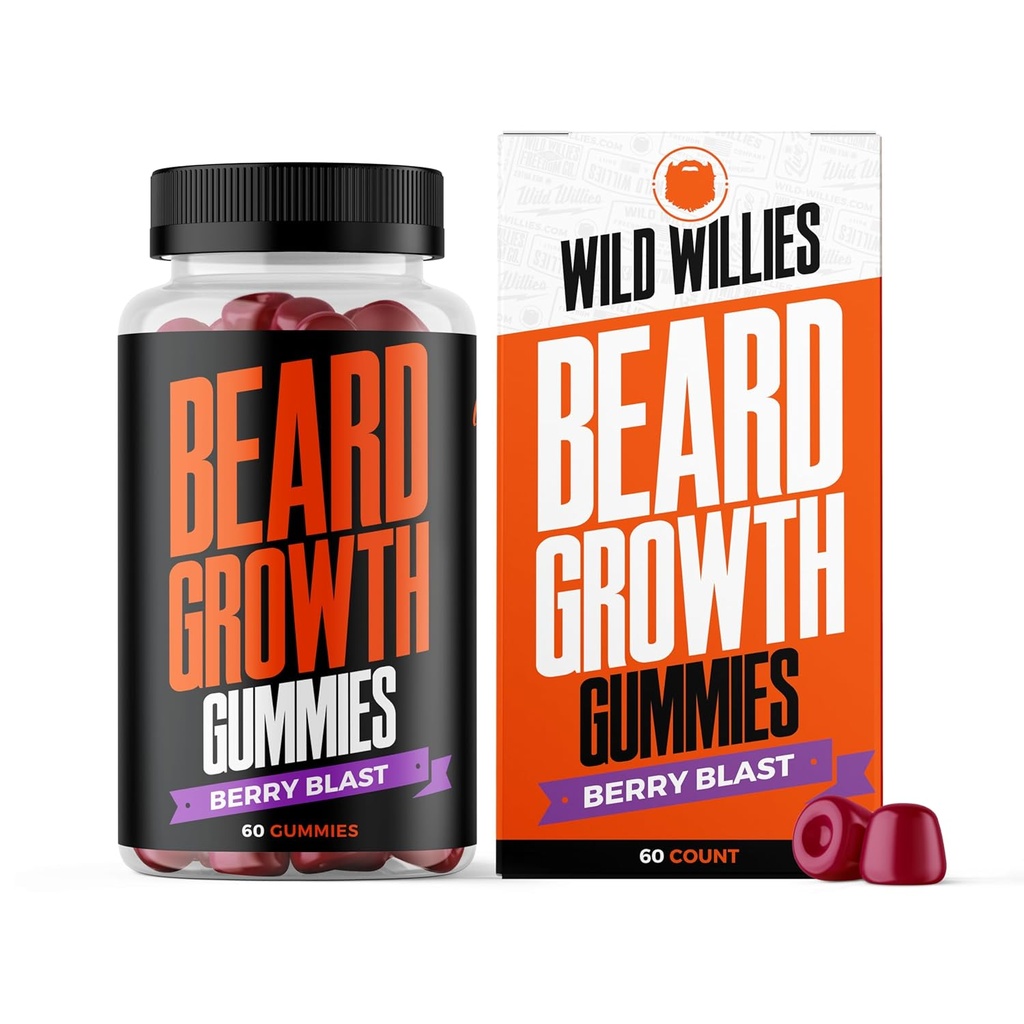 Wild Willies Beard Growth Gummies Supplement meestele - biotiin ja 19 vitamiini tugevamad, paksemad näo juuksed - 60 kummikuid