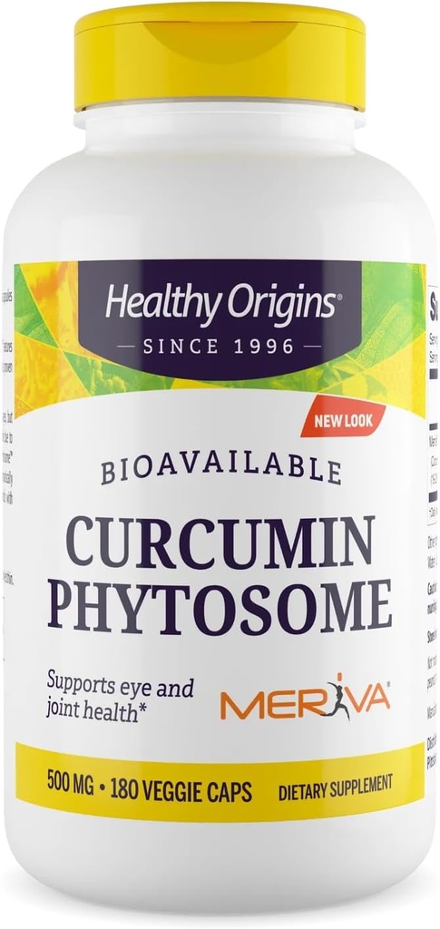 Tervislik päritolu Kurkumiini Fütosoom (Featuring Meriva SF) 500 mg, toetab tervist liigestes ja silmades, mitte-GMO, vegan, 180 Veggie kapslit