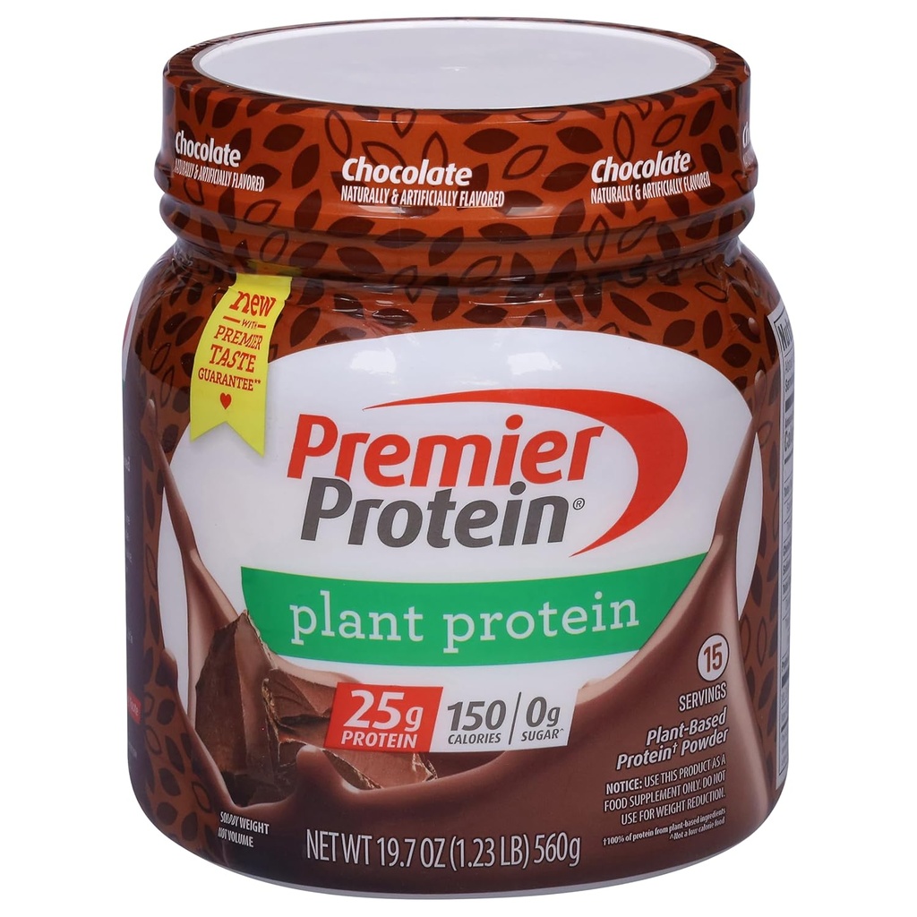Premier Protein Powder Plant Protein, Chocolate, 25g Taimne Valk, 0g Suhkur, Gluteenivaba, Ilma Soja või Piima Koostisosad, 15 Servings