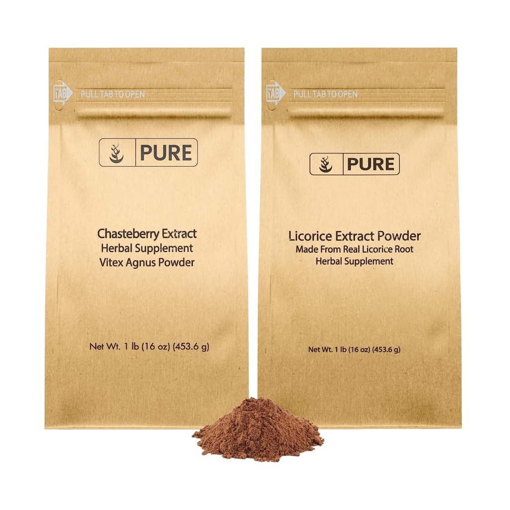 Puhtad ORIGINAALSED KOOSTISOSAD Chasteberry Extract and Lagrice Extract Bundle, 1 lb Iga, Non-GMO, Gluteenivabad toidulisandid