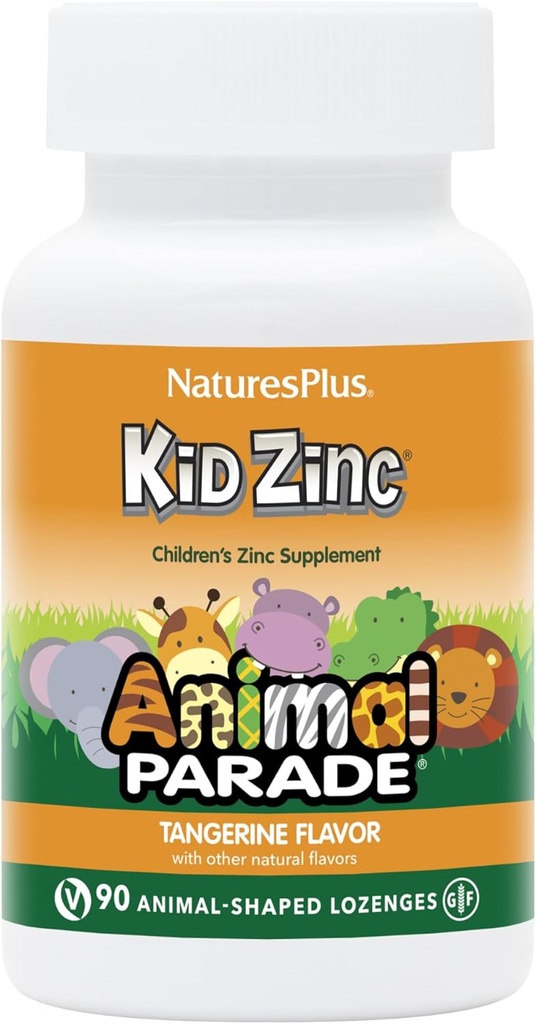 NaturesPlus Animal Parade KidZinc, Tangerine Maitse - 90 loomakujulist söögikohta, pakend 3 - orgaaniliselt keleeritud tsink - Vegan, Gluteenivaba - 270 kokku