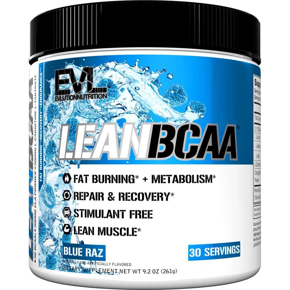 Evlution Stimulant Free Lean BCAA Pulber Toitumine BCAA Aminohapped Pulber CLA karnitiini ja 2: 1: 1 Hargnenud ahelaga Aminohapped toetab lihaste taastumist Rasvapõletus ja ainevahetus - Sinine Raz