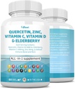 Quercetin 1000mg Tsink 50mg Vitamiin C 1000mg Vitamiin D 5000IU Immuunsüsteemi tugilisa Echinacea Ingver Bromelain Sea Moss Küüslauk Vegan Kapslid meestele ja naistele, 60 Count USA
